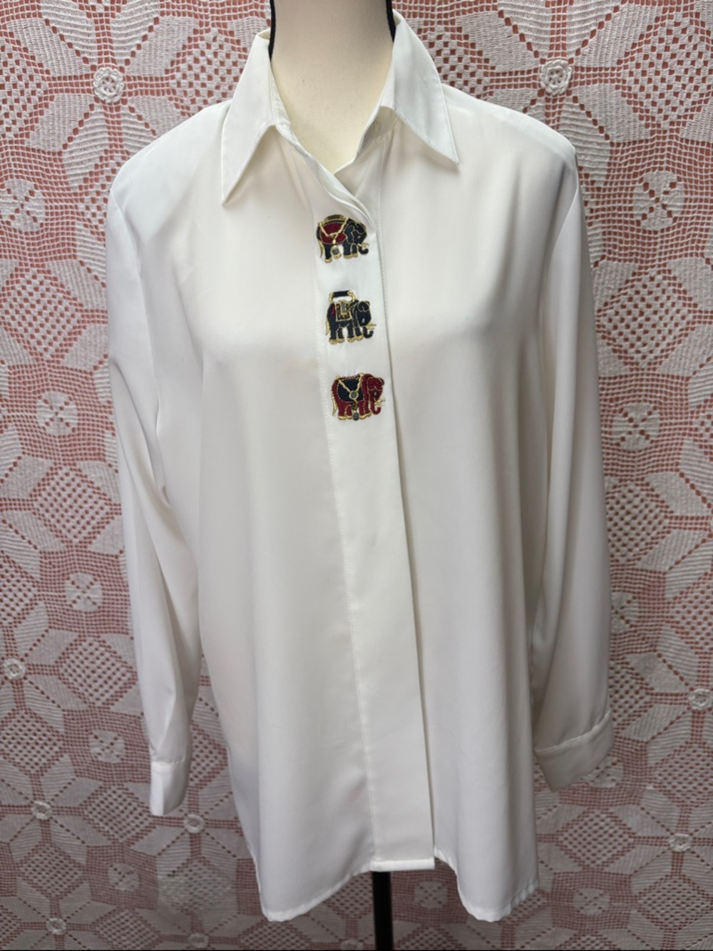 Vintage Italian Silk Blouse with Embroidered Elephant Accents - Picture 9 of 9